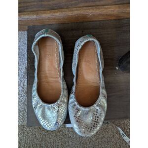 Tieks Romantic Blush Metallic Leather Ballet Flats Size 6 Beige Snake Foldable